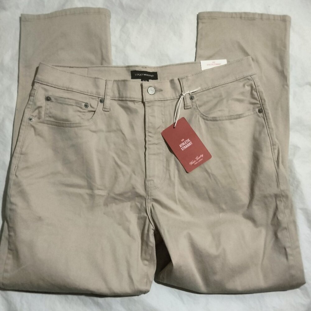 Lucky Brand Mens 410 Athletic Straight Stretch 5 Pocket Pants Khaki 36x30